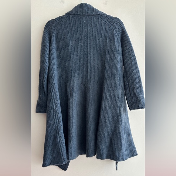 Carmen Marc Valvo Steel Blue Cozy Open Front Cardigan Sweater, Size Small - Picture 7 of 16